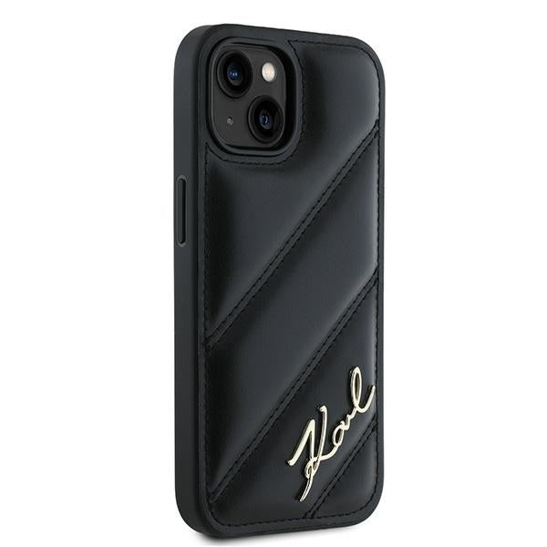 Калъф за Apple iPhone 15, Karl Lagerfeld, Diagonal Quilted Script, Черен
