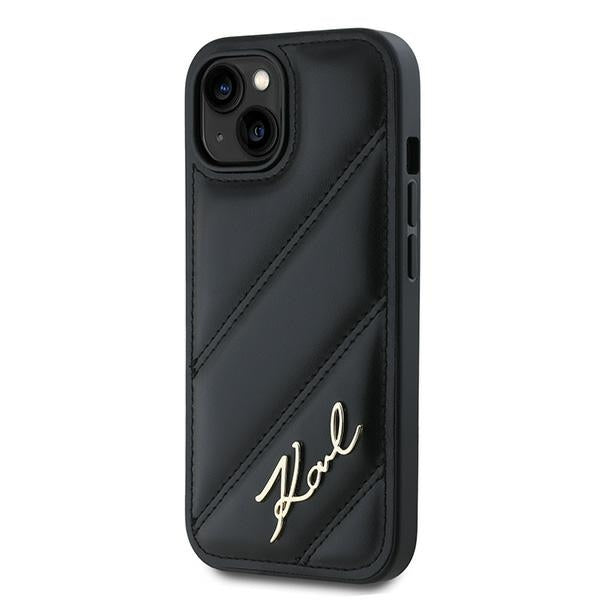 Калъф за Apple iPhone 15, Karl Lagerfeld, Diagonal Quilted Script, Черен