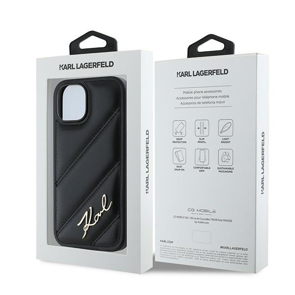 Калъф за Apple iPhone 15, Karl Lagerfeld, Diagonal Quilted Script, Черен