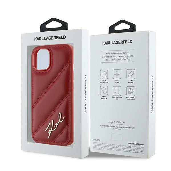 Калъф за Apple iPhone 15, Karl Lagerfeld, Diagonal Quilted Script, Rosie