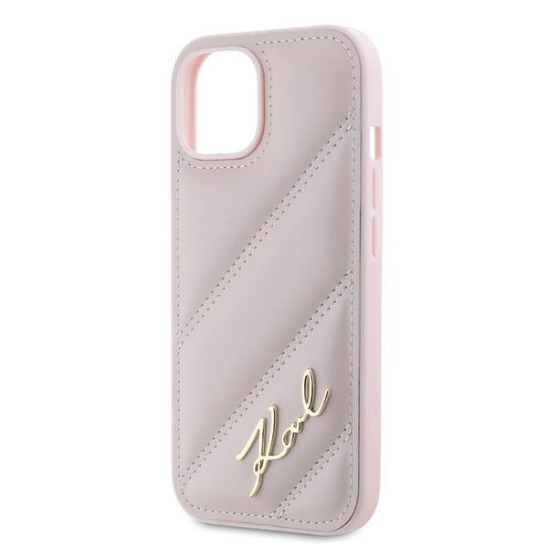 Калъф за Apple iPhone 15, Karl Lagerfeld, Diagonal Quilted Script, Розов