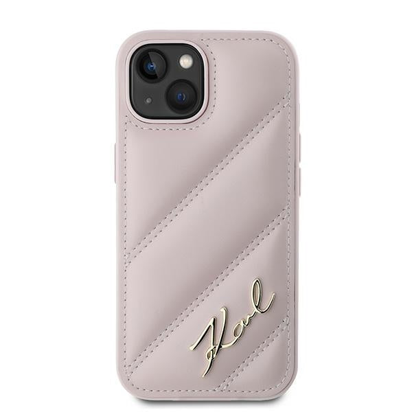 Калъф за Apple iPhone 15, Karl Lagerfeld, Diagonal Quilted Script, Розов