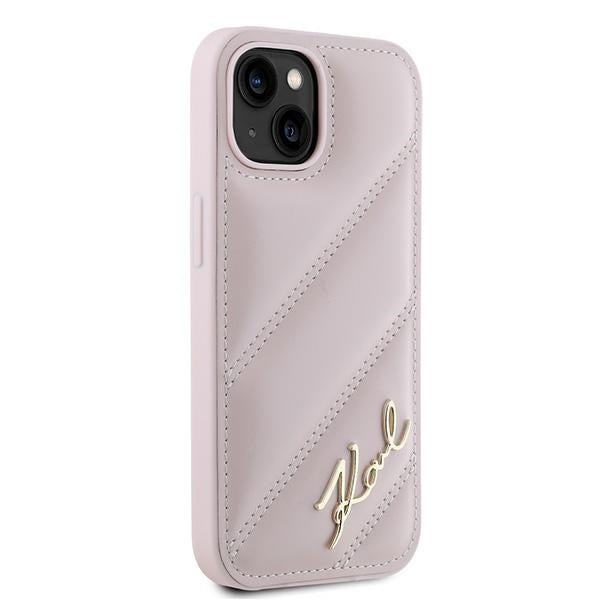 Калъф за Apple iPhone 15, Karl Lagerfeld, Diagonal Quilted Script, Розов