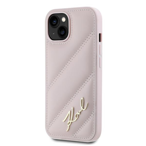 Калъф за Apple iPhone 15, Karl Lagerfeld, Diagonal Quilted Script, Розов