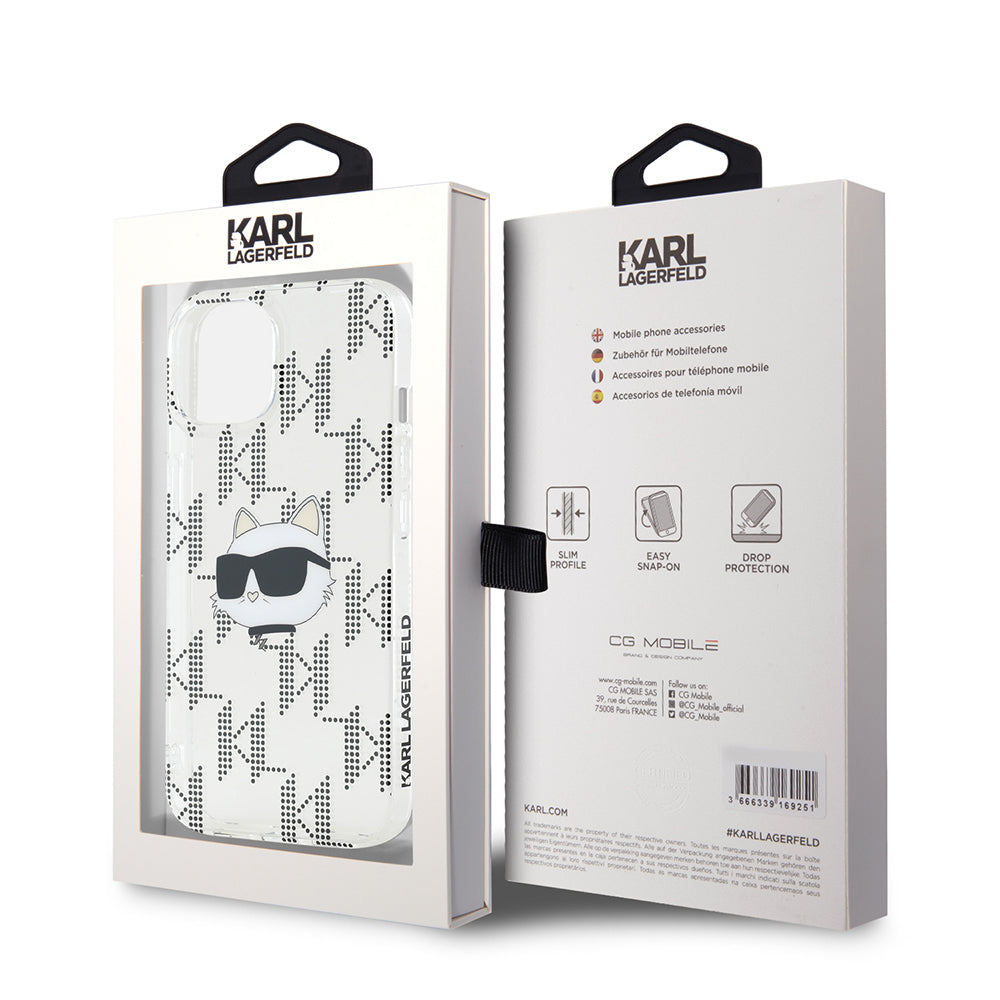 Калъф за Apple iPhone 15, Karl Lagerfeld, IML Electroplated Choupette Head, Прозрачен