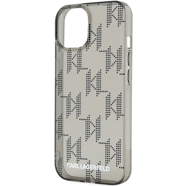 Калъф за Apple iPhone 15, Karl Lagerfeld, IML Luxury Monogram KL Pattern with Strap, Черен