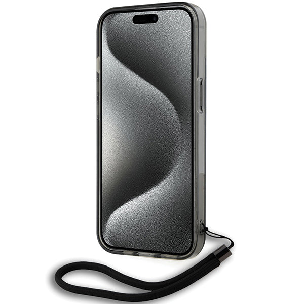 Калъф за Apple iPhone 15, Karl Lagerfeld, IML Luxury Monogram KL Pattern with Strap, Черен