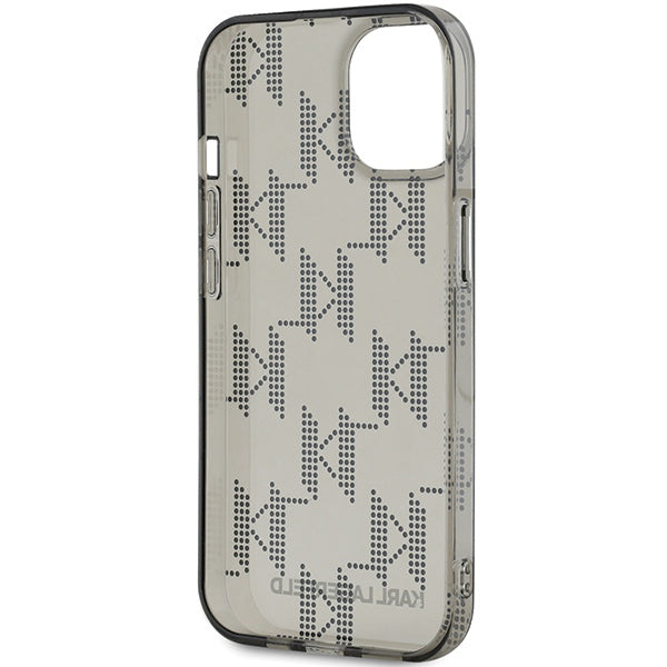 Калъф за Apple iPhone 15, Karl Lagerfeld, IML Luxury Monogram KL Pattern with Strap, Черен