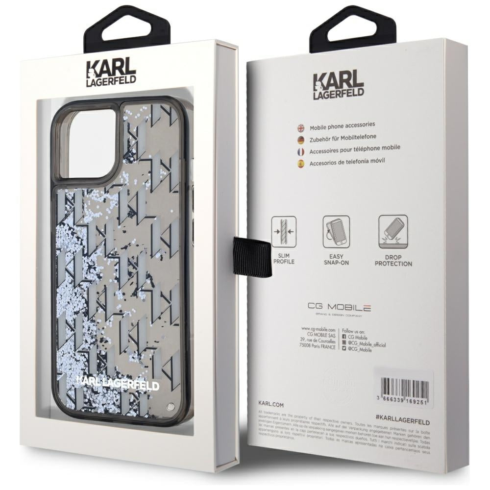 Case for Apple iPhone 15, Karl Lagerfeld, Liquid Glitter Monogram, Black