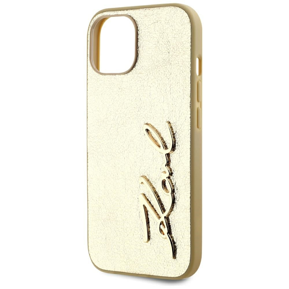 Калъф за Apple iPhone 15, Karl Lagerfeld, Metal Signature, Златист