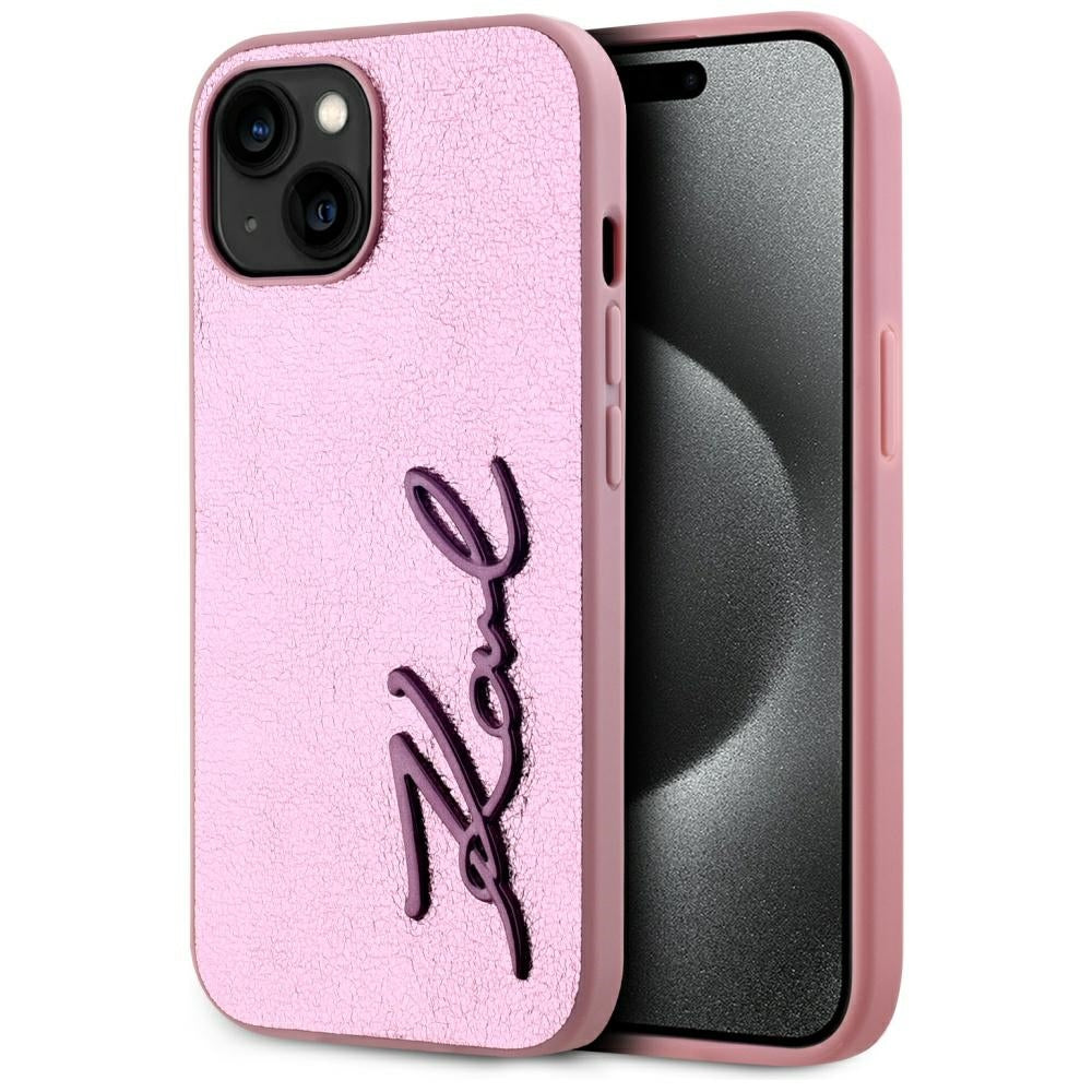 Калъф за Apple iPhone 15, Karl Lagerfeld, Metal Signature, Розов