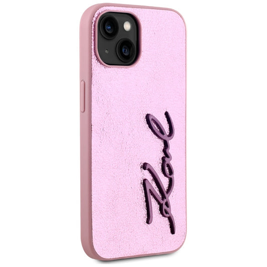 Калъф за Apple iPhone 15, Karl Lagerfeld, Metal Signature, Розов