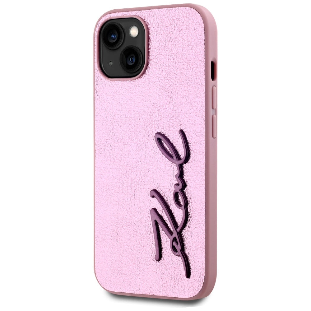 Калъф за Apple iPhone 15, Karl Lagerfeld, Metal Signature, Розов
