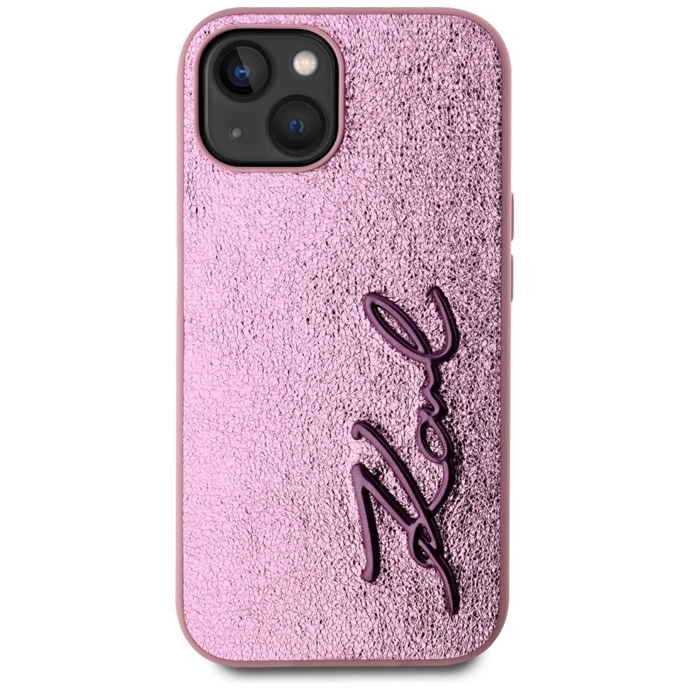 Калъф за Apple iPhone 15, Karl Lagerfeld, Metal Signature, Розов