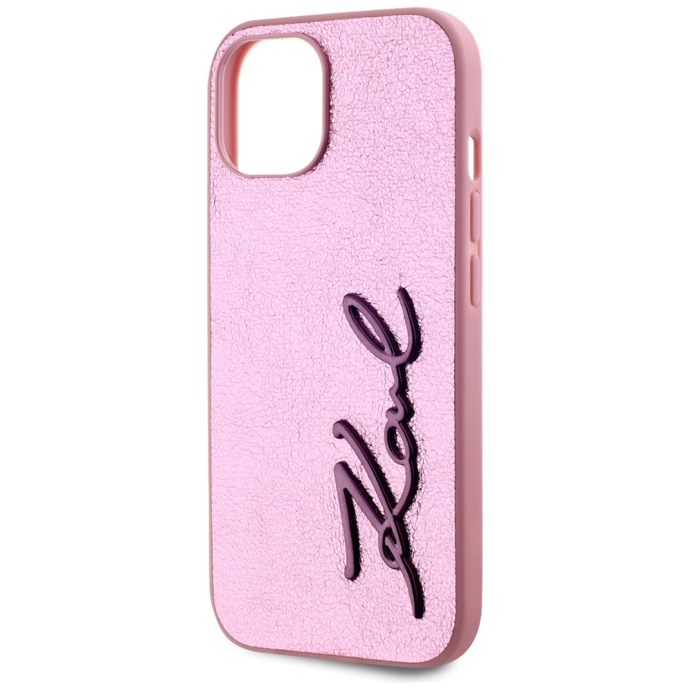 Калъф за Apple iPhone 15, Karl Lagerfeld, Metal Signature, Розов