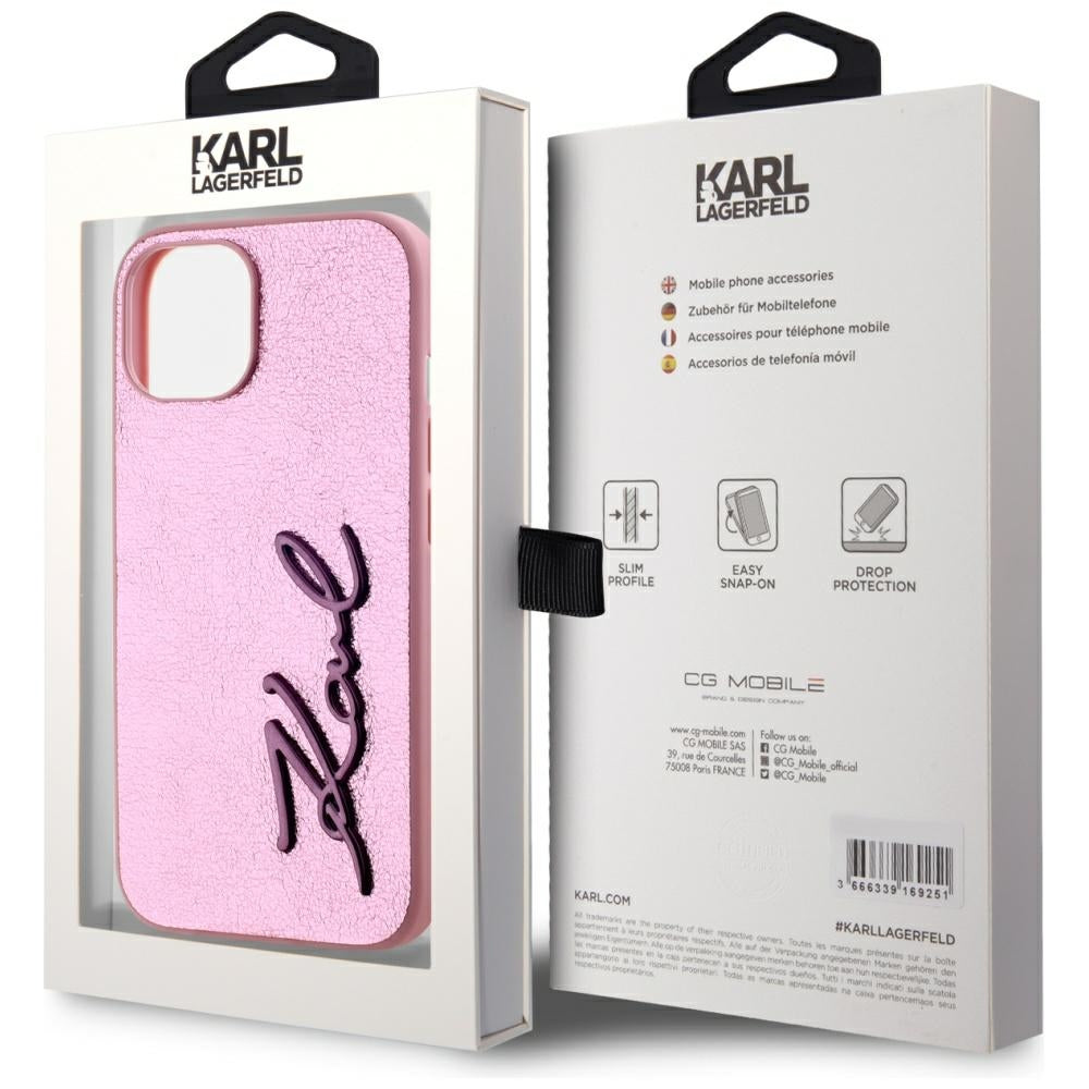 Калъф за Apple iPhone 15, Karl Lagerfeld, Metal Signature, Розов