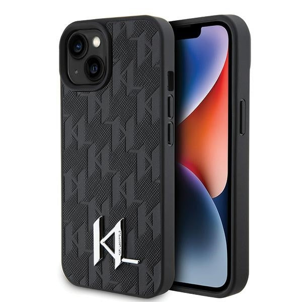 Калъф за Apple iPhone 15, Karl Lagerfeld, Monogram Hot Stamp Metal Logo, Черен