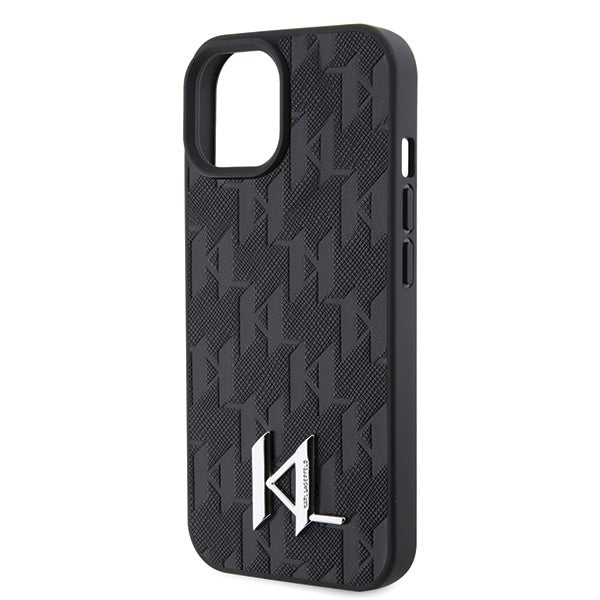 Калъф за Apple iPhone 15, Karl Lagerfeld, Monogram Hot Stamp Metal Logo, Черен