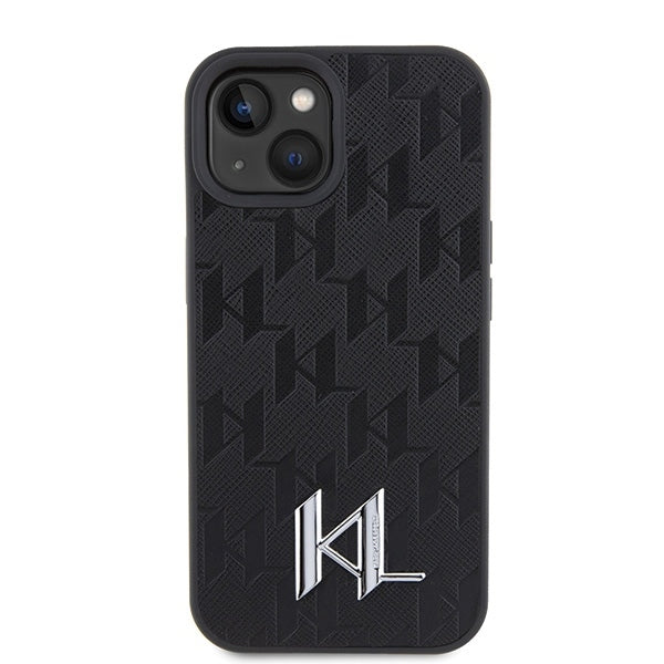Калъф за Apple iPhone 15, Karl Lagerfeld, Monogram Hot Stamp Metal Logo, Черен