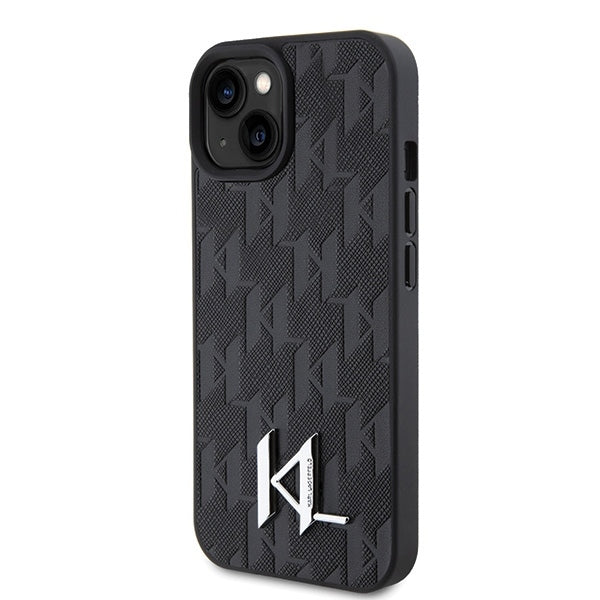 Калъф за Apple iPhone 15, Karl Lagerfeld, Monogram Hot Stamp Metal Logo, Черен