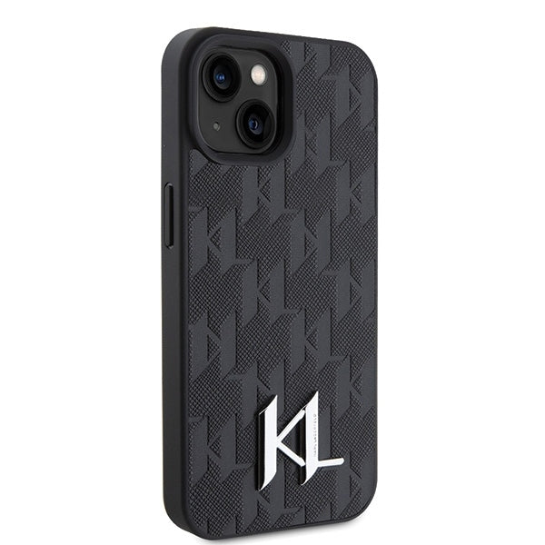 Калъф за Apple iPhone 15, Karl Lagerfeld, Monogram Hot Stamp Metal Logo, Черен