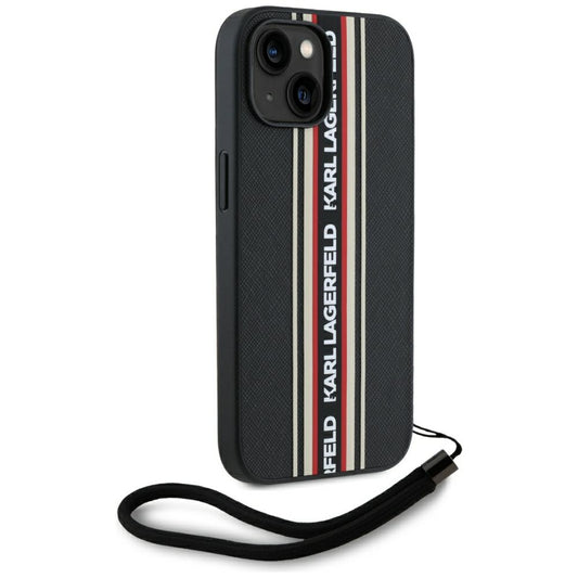 Калъф за Apple iPhone 15, Karl Lagerfeld, Saffiano Athleisure Stripes with Strap, Rosie