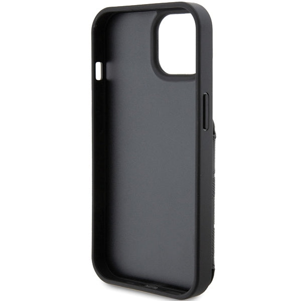 Калъф за Apple iPhone 15, Karl Lagerfeld, Saffiano Cardslots and Stand Monogram Choupette, Черен