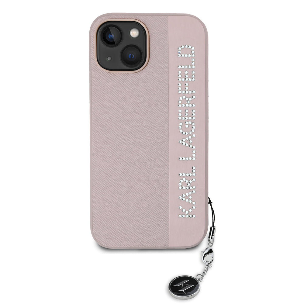 Калъф за Apple iPhone 15, Karl Lagerfeld, Saffiano Rhinestones & Charm, Розов