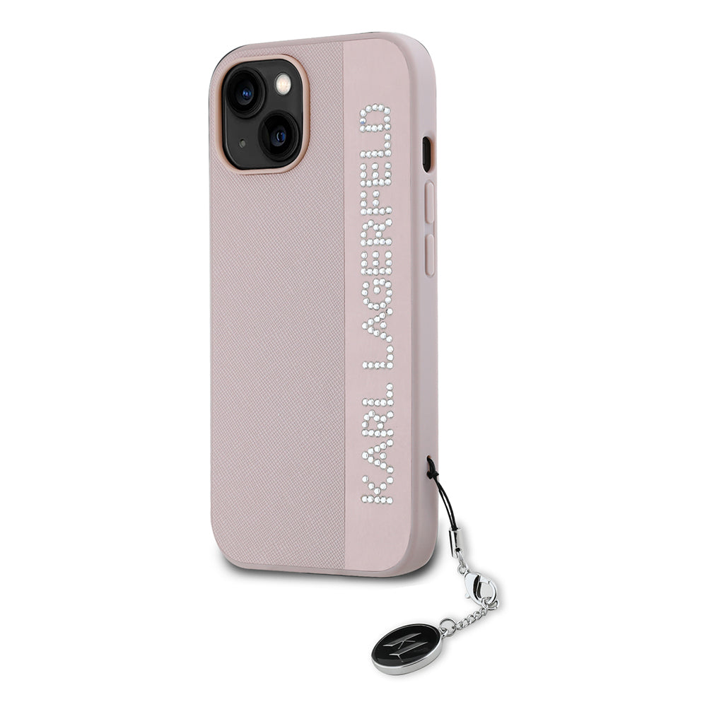 Калъф за Apple iPhone 15, Karl Lagerfeld, Saffiano Rhinestones & Charm, Розов