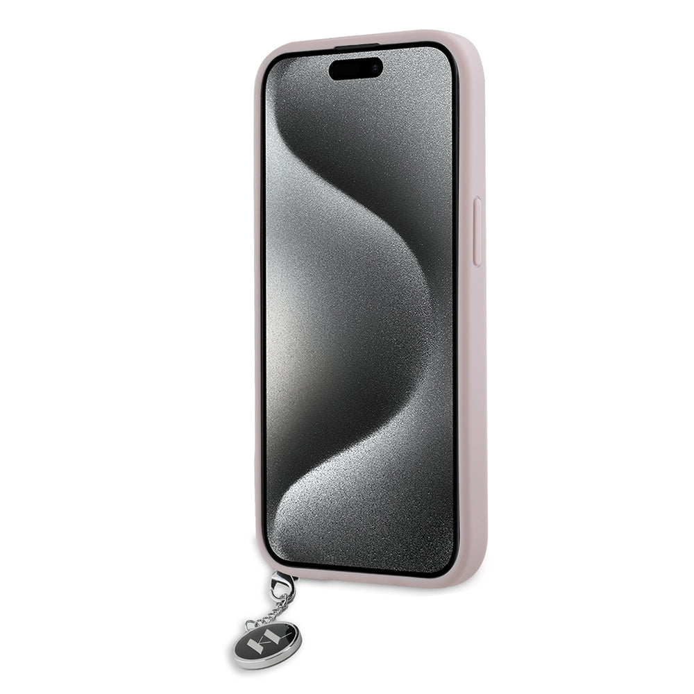 Калъф за Apple iPhone 15, Karl Lagerfeld, Saffiano Rhinestones & Charm, Розов