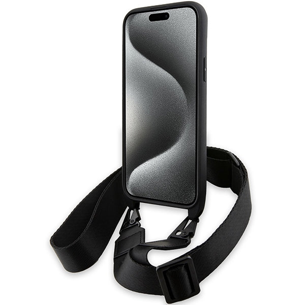 Калъф за Apple iPhone 15 Plus, BMW, M Edition Carbon Stripe & Strap, Черен
