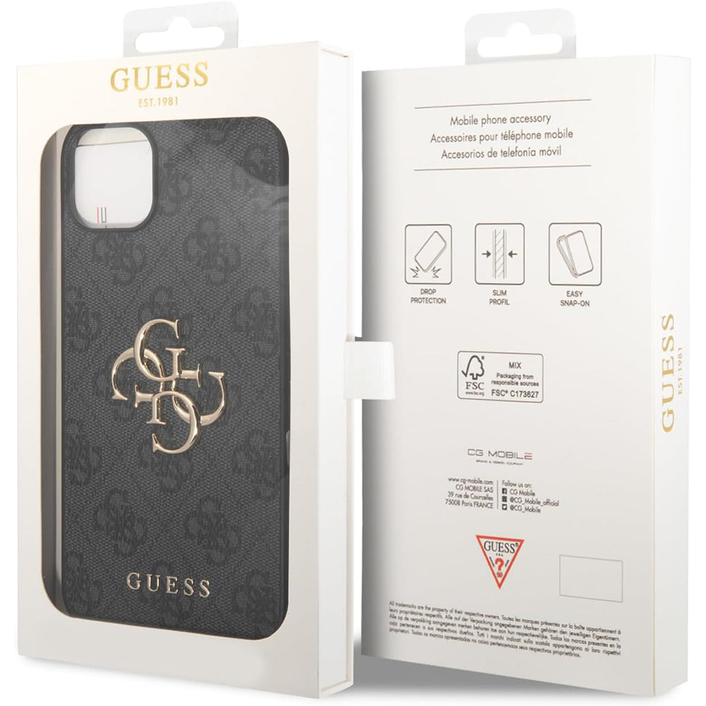 Калъф за Apple iPhone 15 Plus, Guess, 4G Big Logo, Сив