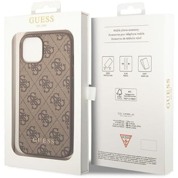 Калъф за Apple iPhone 15 Plus, Guess, 4G Metal Gold Logo, Кафяв