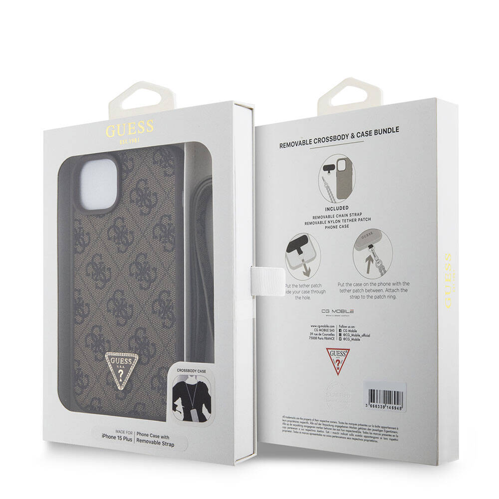 Калъф за Apple iPhone 15 Plus, Guess, Crossbody 4G Metal Logo, Кафяв