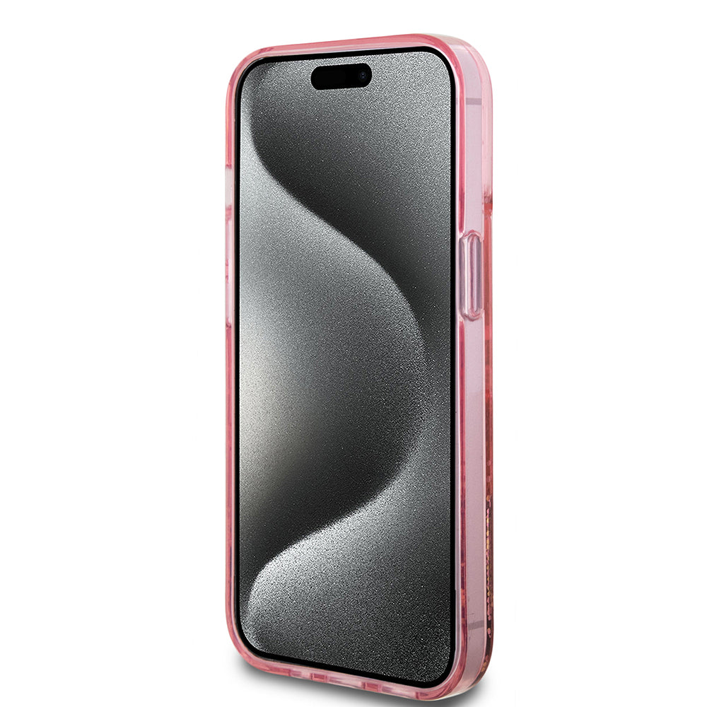 Калъф за Apple iPhone 15 Plus, Guess, Liquid Glitter Gold Stripes, Розов