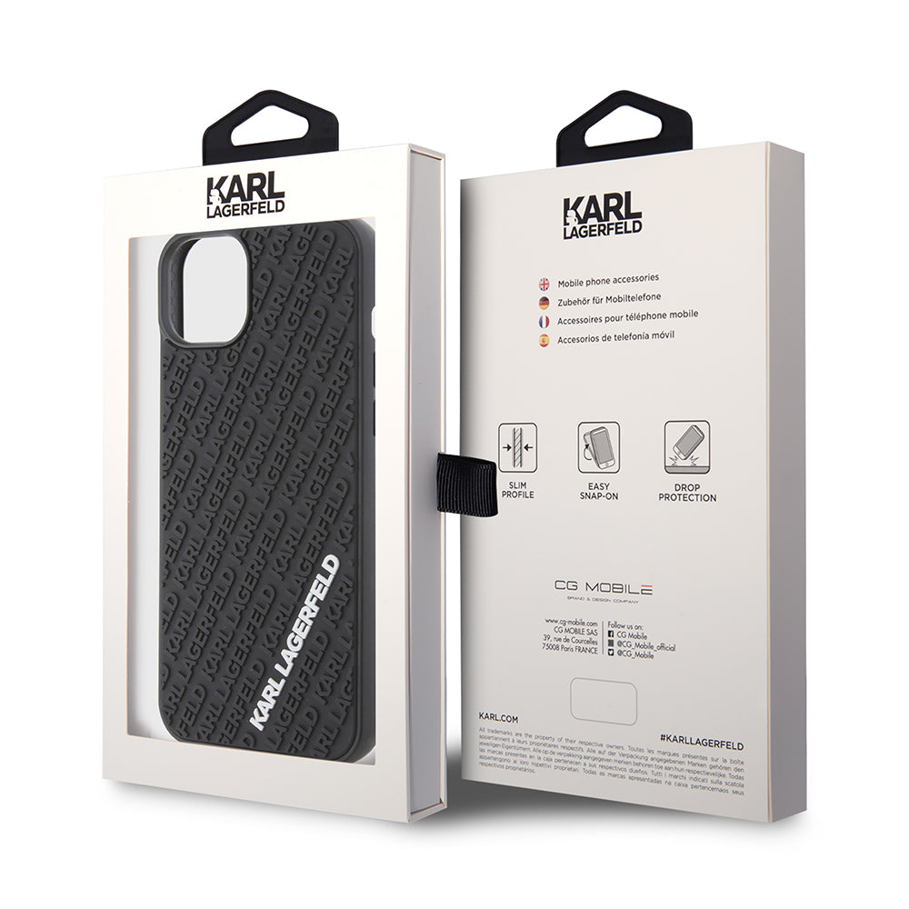 Калъф за Apple iPhone 15 Plus, Karl Lagerfeld, 3D Rubber Multi Logo, Черен