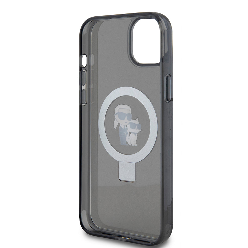 Калъф за Apple iPhone 15 Plus, Karl Lagerfeld, Ringstand Karl & Choupette, Черен