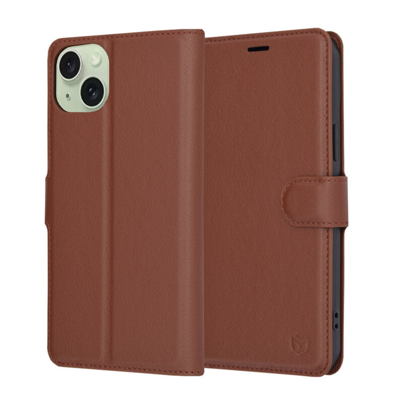Калъф за Apple iPhone 15 Plus, Techsuit, Leather Folio, Кафяв