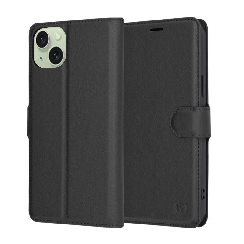 Калъф за Apple iPhone 15 Plus, Techsuit, Leather Folio, Черен