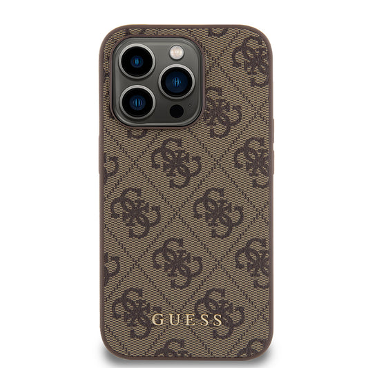 Калъф за Apple iPhone 15 Pro, Guess, 4G Metal Gold Logo, Кафяв
