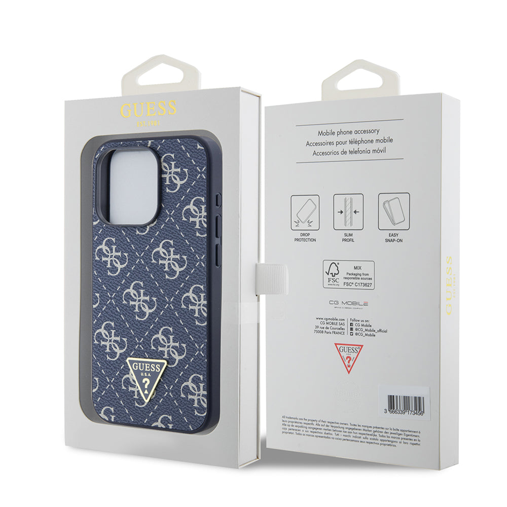 Калъф за Apple iPhone 15 Pro, Guess, 4G Triangle Logo, Син