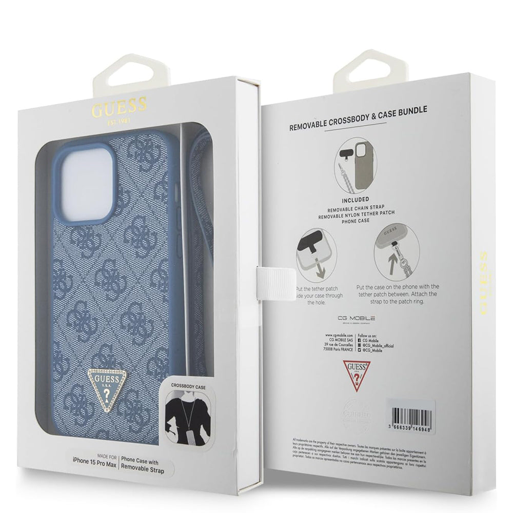 Калъф за Apple iPhone 15 Pro, Guess, Crossbody 4G Metal Logo, Син