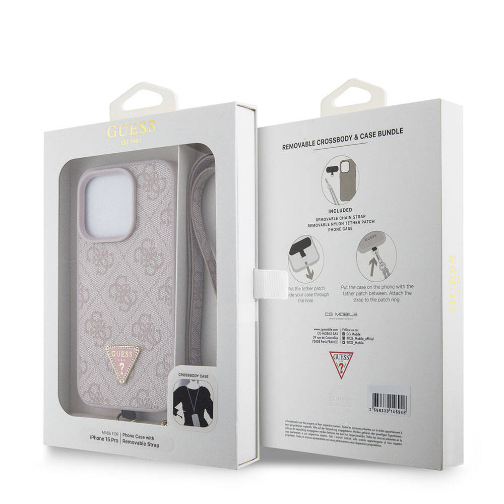 Калъф за Apple iPhone 15 Pro, Guess, Crossbody 4G Metal Logo, Розов
