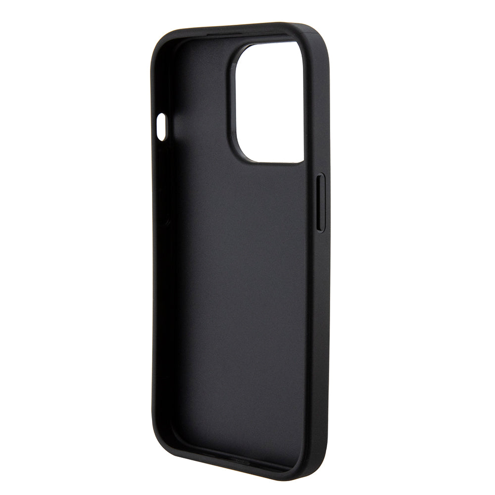 Калъф за Apple iPhone 15 Pro, Guess, Grip Stand 4G Saffiano Strass, Черен