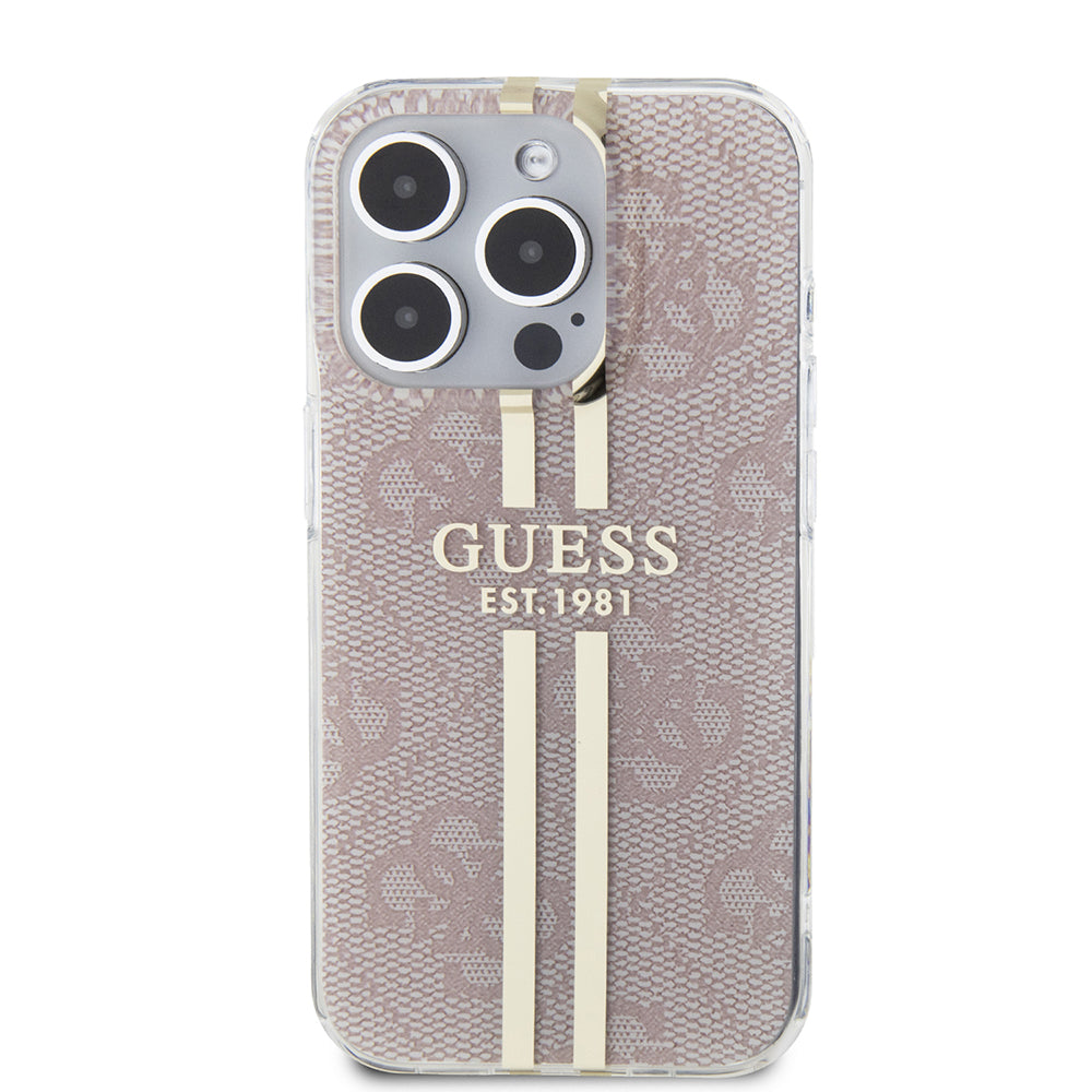 Калъф за Apple iPhone 15 Pro, Guess, IML 4G Gold Stripe, Розов