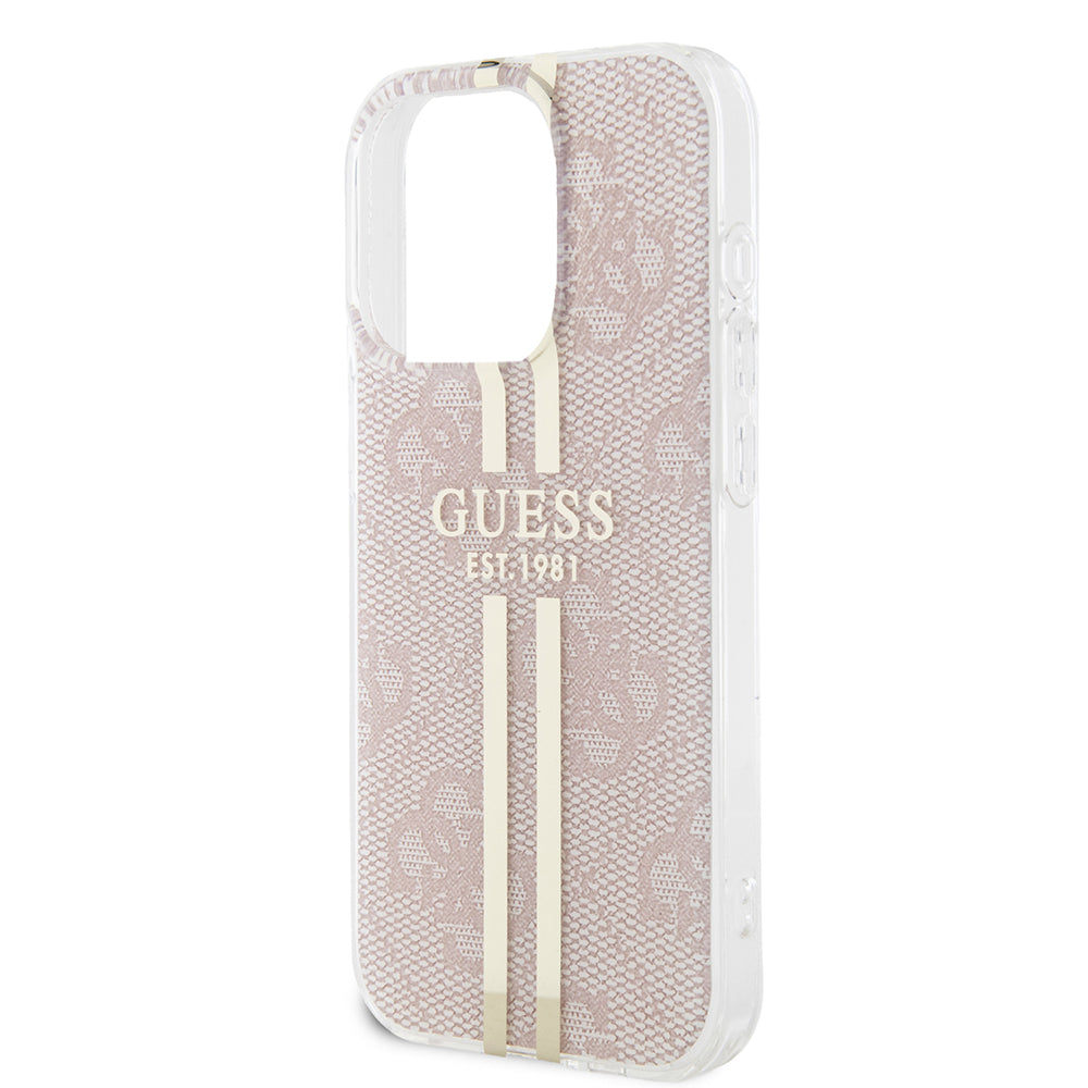Калъф за Apple iPhone 15 Pro, Guess, IML 4G Gold Stripe, Розов