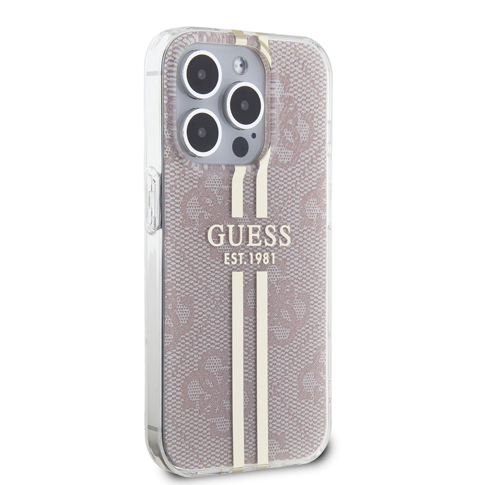 Калъф за Apple iPhone 15 Pro, Guess, IML 4G Gold Stripe, Розов