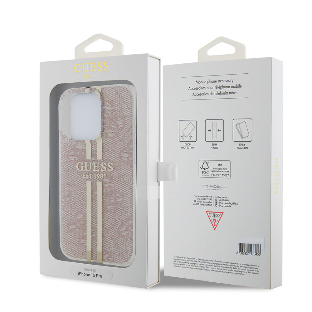 Калъф за Apple iPhone 15 Pro, Guess, IML 4G Gold Stripe, Розов