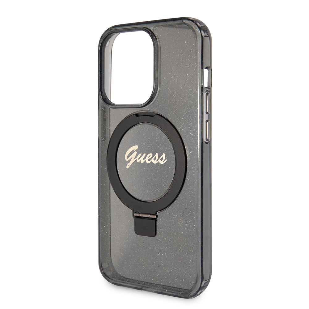 Калъф MagSafe за Apple iPhone 15 Pro, Guess, IML Ring Stand Glitter, Черен
