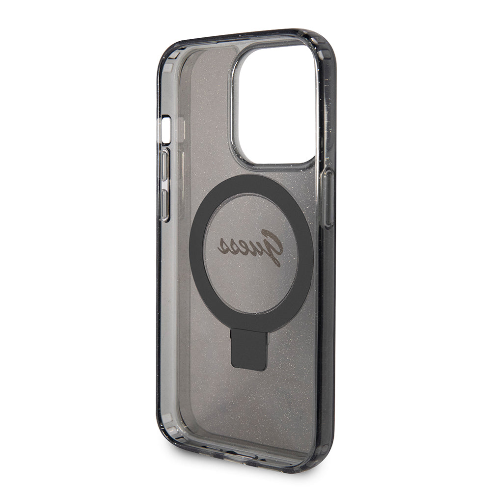 Калъф MagSafe за Apple iPhone 15 Pro, Guess, IML Ring Stand Glitter, Черен